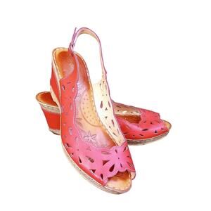 Patrizia By Spring Step Wedge Platform Slingback Open Toe Sandals Sz 41 9.5 red